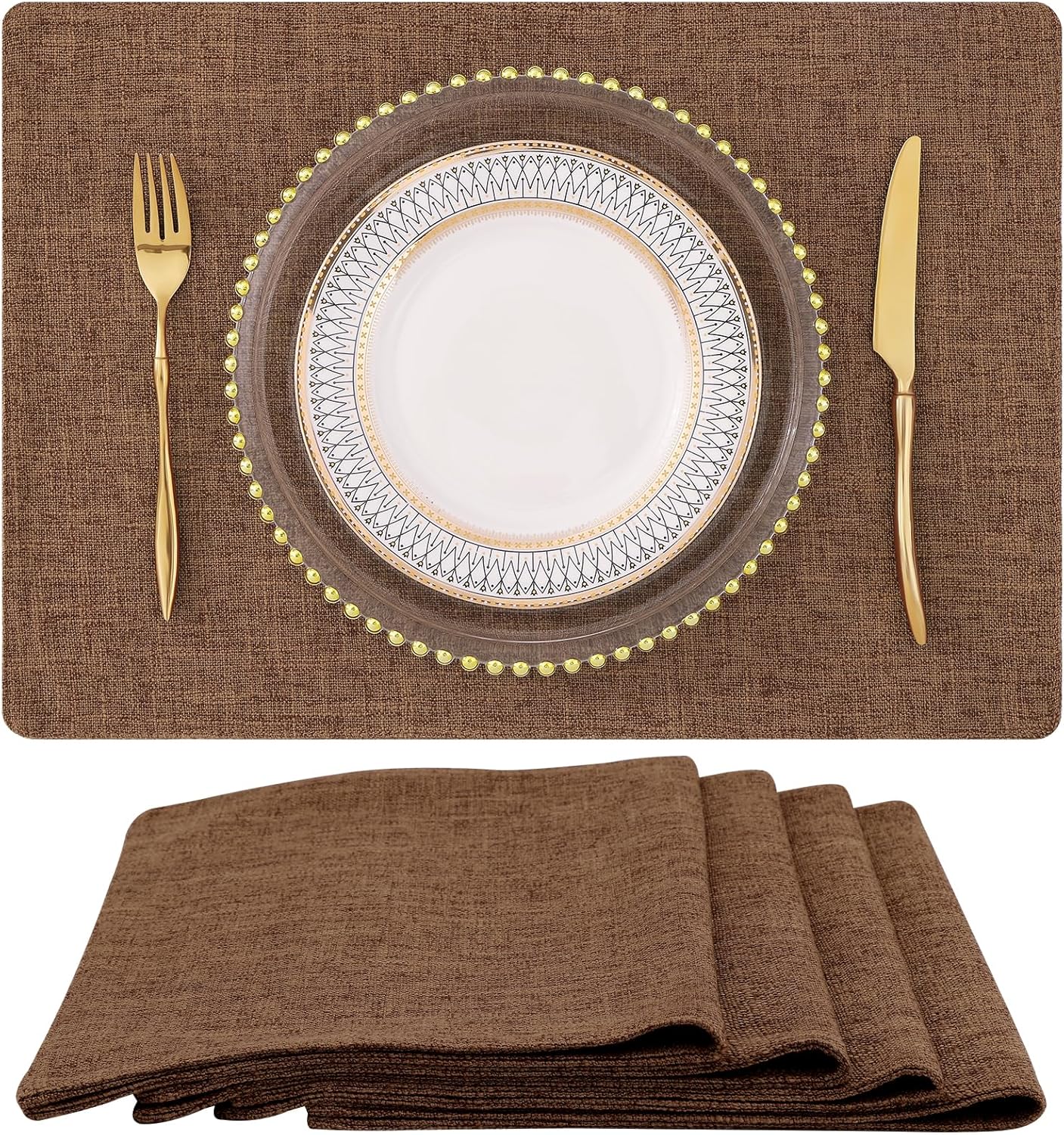 homing Cotton Linen Placemats Set of 6, Cloth Washable Farmhouse Dining Table Mats for Indoors & Outdoors, Easy to Clean, Neutral Beige, 13 x 19 Inch