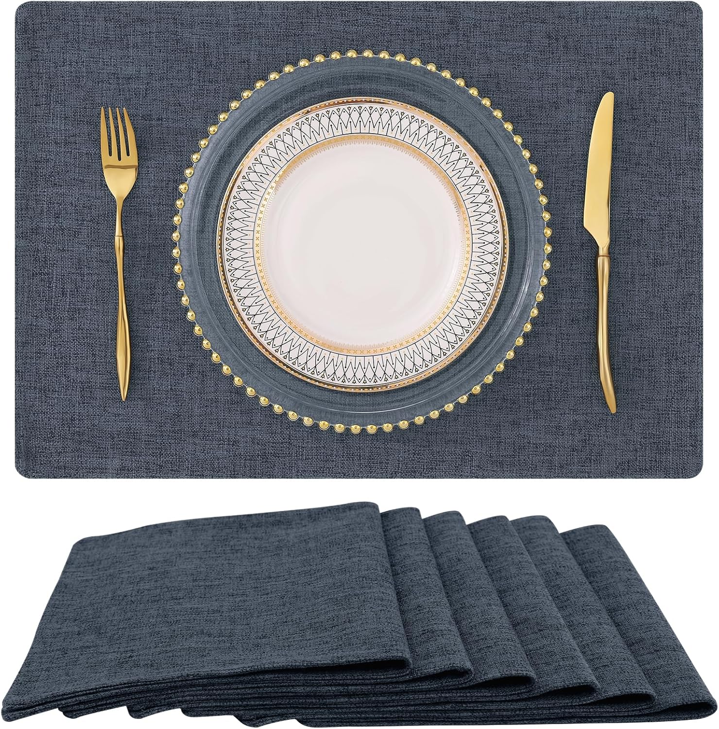 homing Cotton Linen Placemats Set of 6, Cloth Washable Farmhouse Dining Table Mats for Indoors & Outdoors, Easy to Clean, Neutral Beige, 13 x 19 Inch