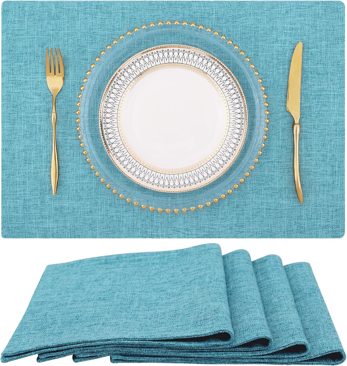 homing Cotton Linen Placemats Set of 6, Cloth Washable Farmhouse Dining Table Mats for Indoors & Outdoors, Easy to Clean, Neutral Beige, 13 x 19 Inch