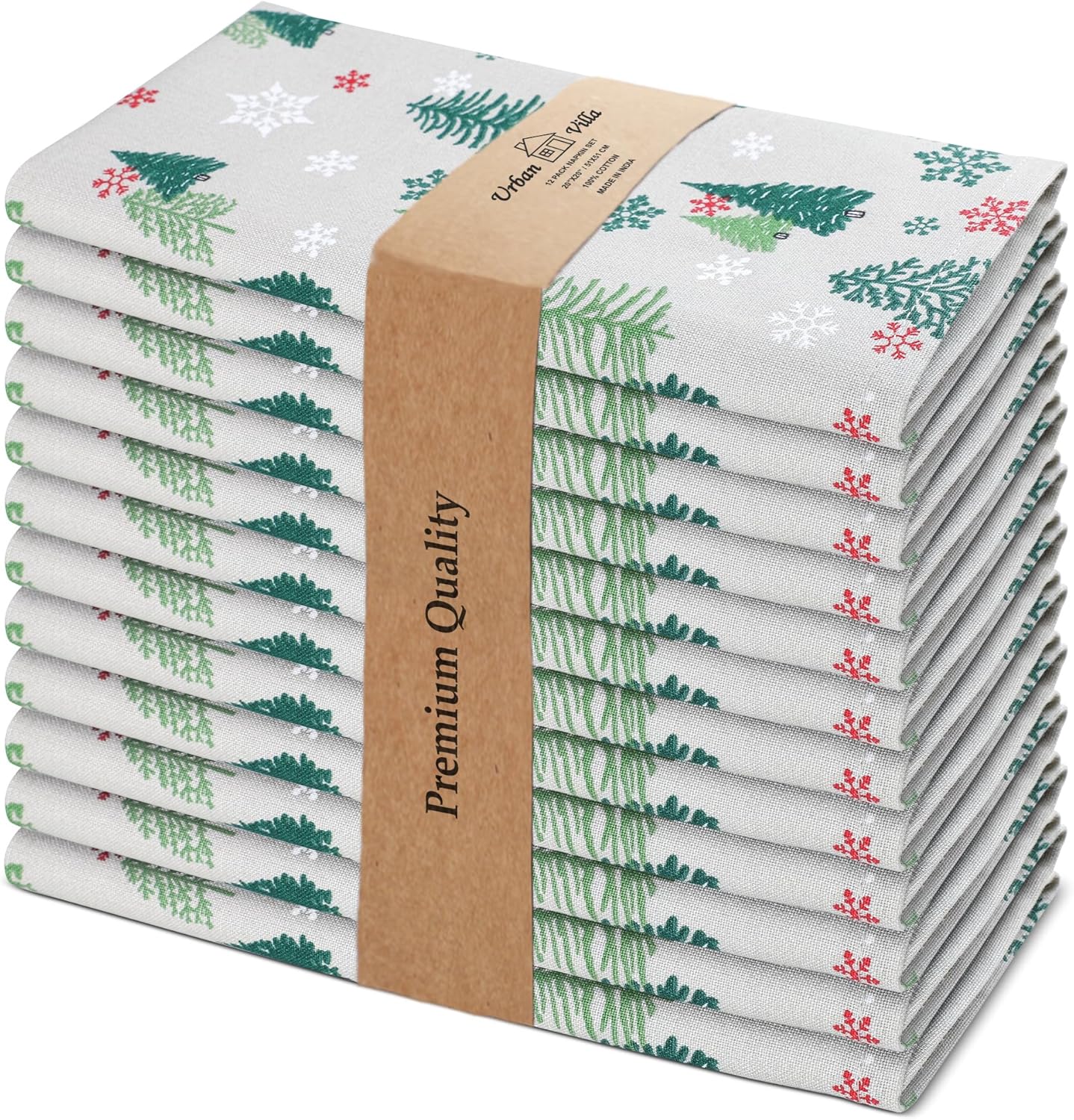 Urban Villa Cloth Napkins Set of 12(20x20)100% Cotton Dinner Napkins Cloth Washable Soft Durable Reusable Absorbent Napkins Ideal for Farmhouse Parties Hotel Lunch Restaurant Dinner Napkins-Tree Print