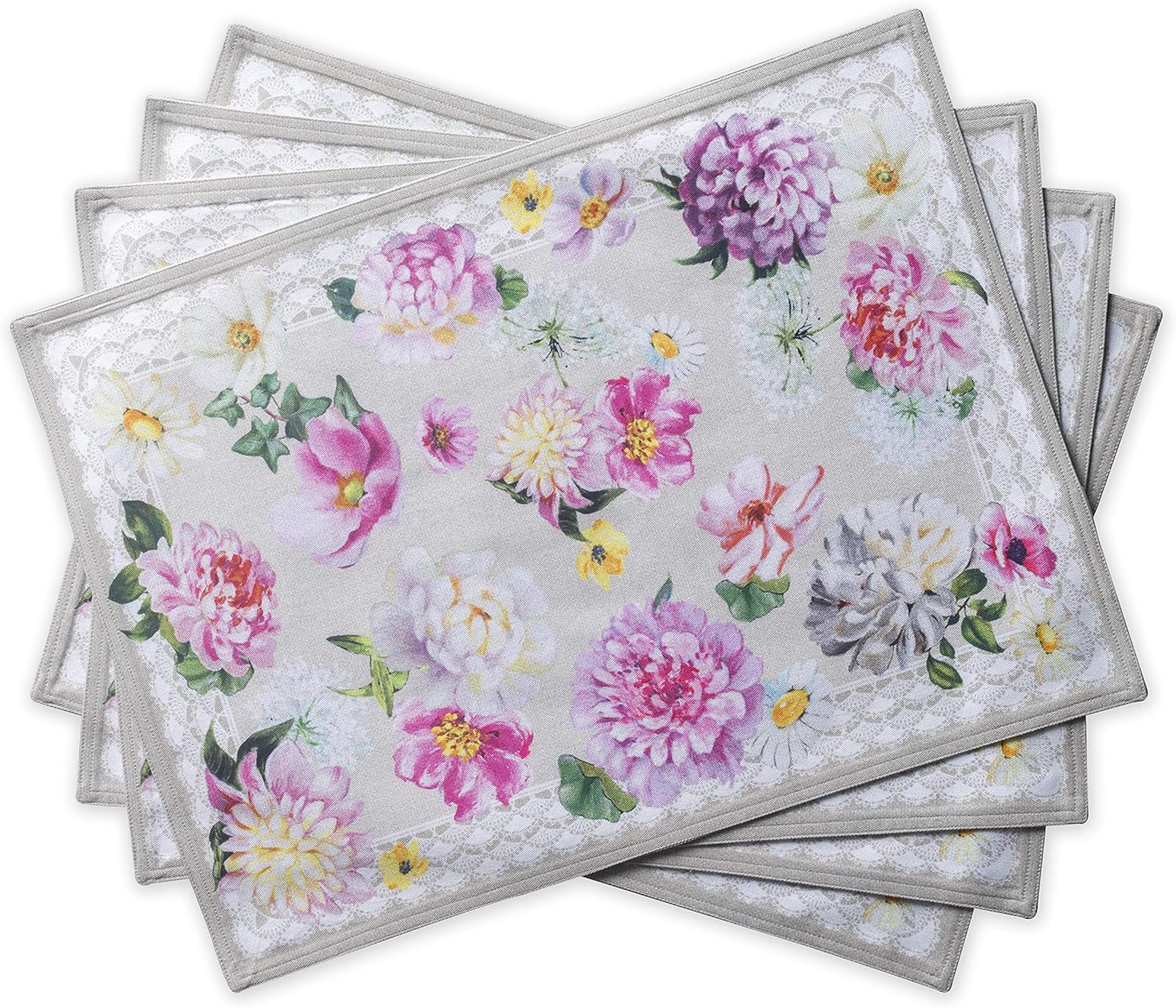 Maison d' Hermine Placemats Set of 4 100% Cotton Washable Cloth Place Mats Reusable Table Mats for Kitchen Dining Party Wedding Valentines Day Decorations Spring/Summer (Marquise, 13" x 19")