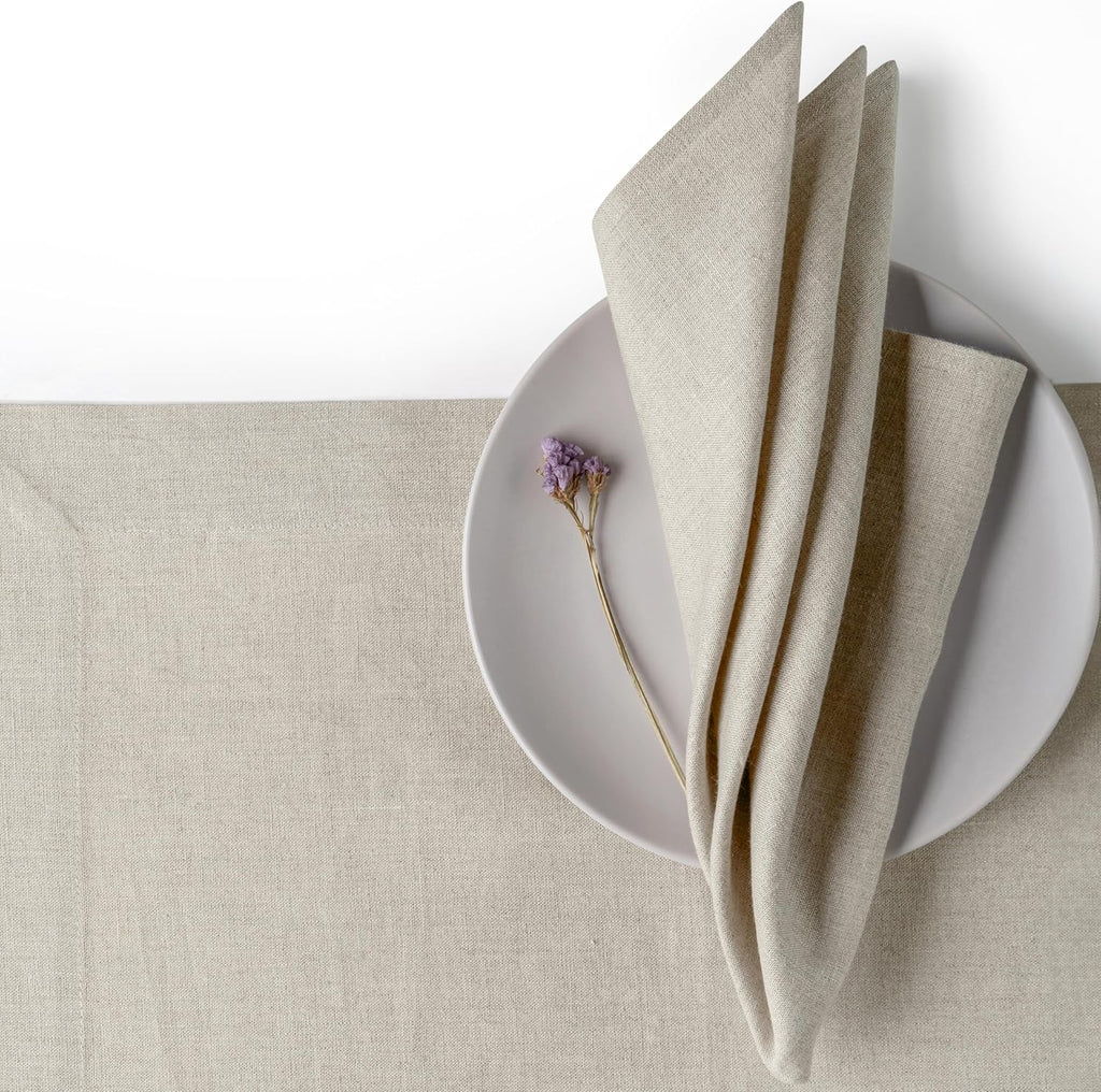 D'Moksha Homes Natural Linen Napkins 18 x 18 Inch - 100% Pure Linen Cloth Washable Dinner Napkins Set of 4 for Valentines, Spring, Easter