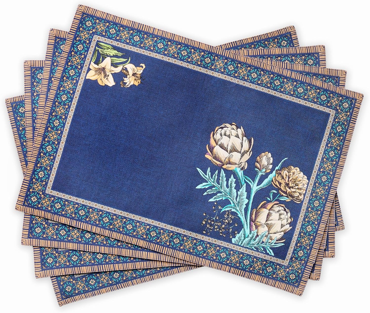 Maison d' Hermine Placemats Set of 4 100% Cotton Washable Cloth Place Mats Reusable Table Mats for Kitchen Dining Party Wedding Valentines Day Decorations Spring/Summer (Marquise, 13" x 19")