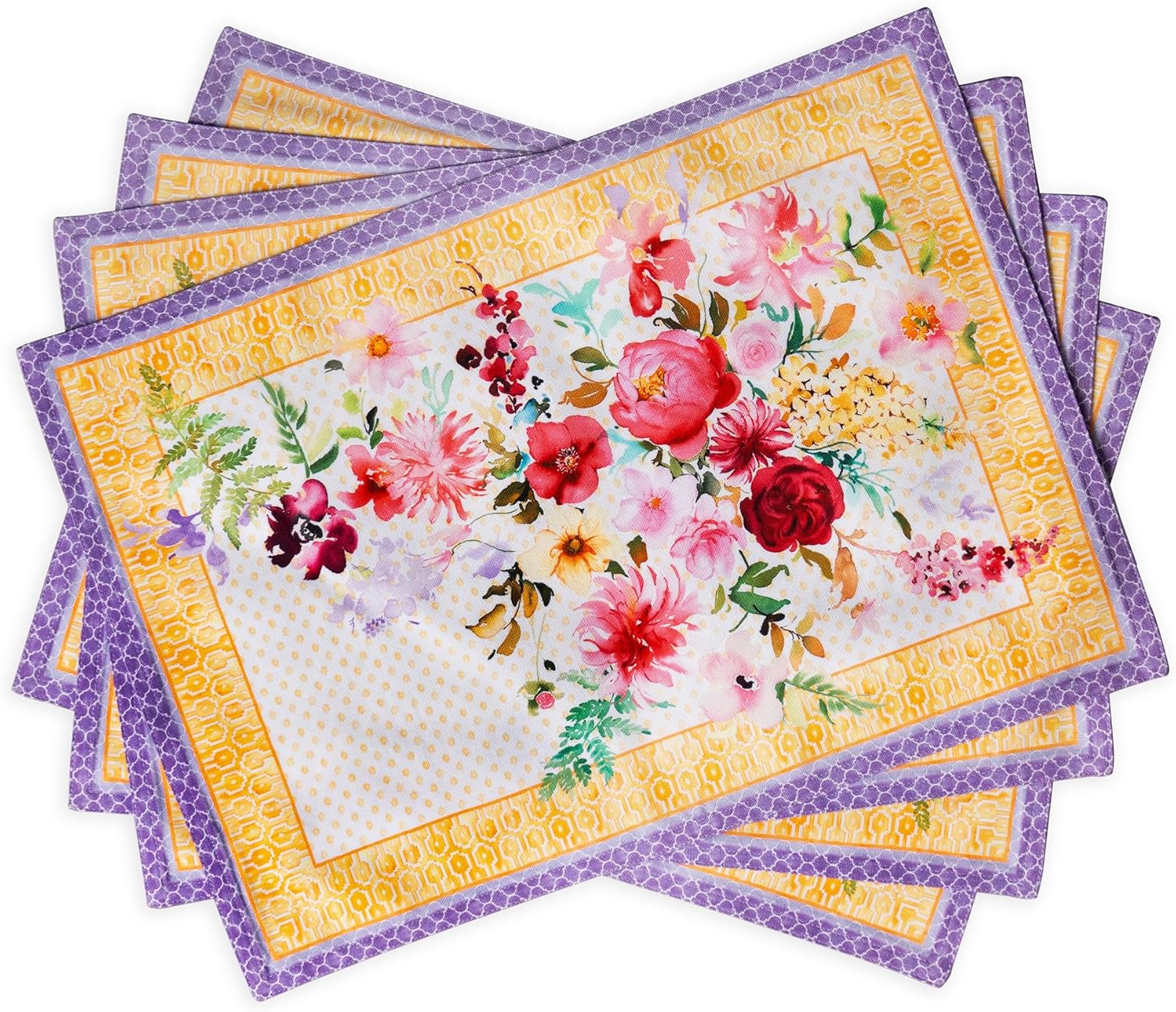 Maison d' Hermine Placemats Set of 4 100% Cotton Washable Cloth Place Mats Reusable Table Mats for Kitchen Dining Party Wedding Valentines Day Decorations Spring/Summer (Marquise, 13" x 19")