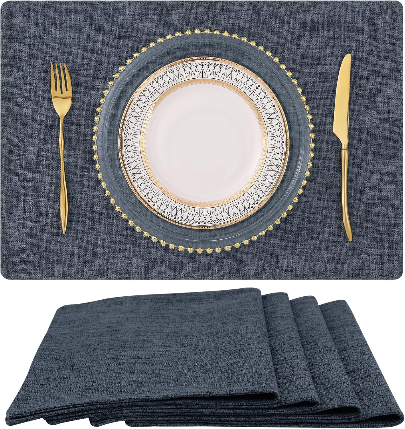 homing Cotton Linen Placemats Set of 6, Cloth Washable Farmhouse Dining Table Mats for Indoors & Outdoors, Easy to Clean, Neutral Beige, 13 x 19 Inch