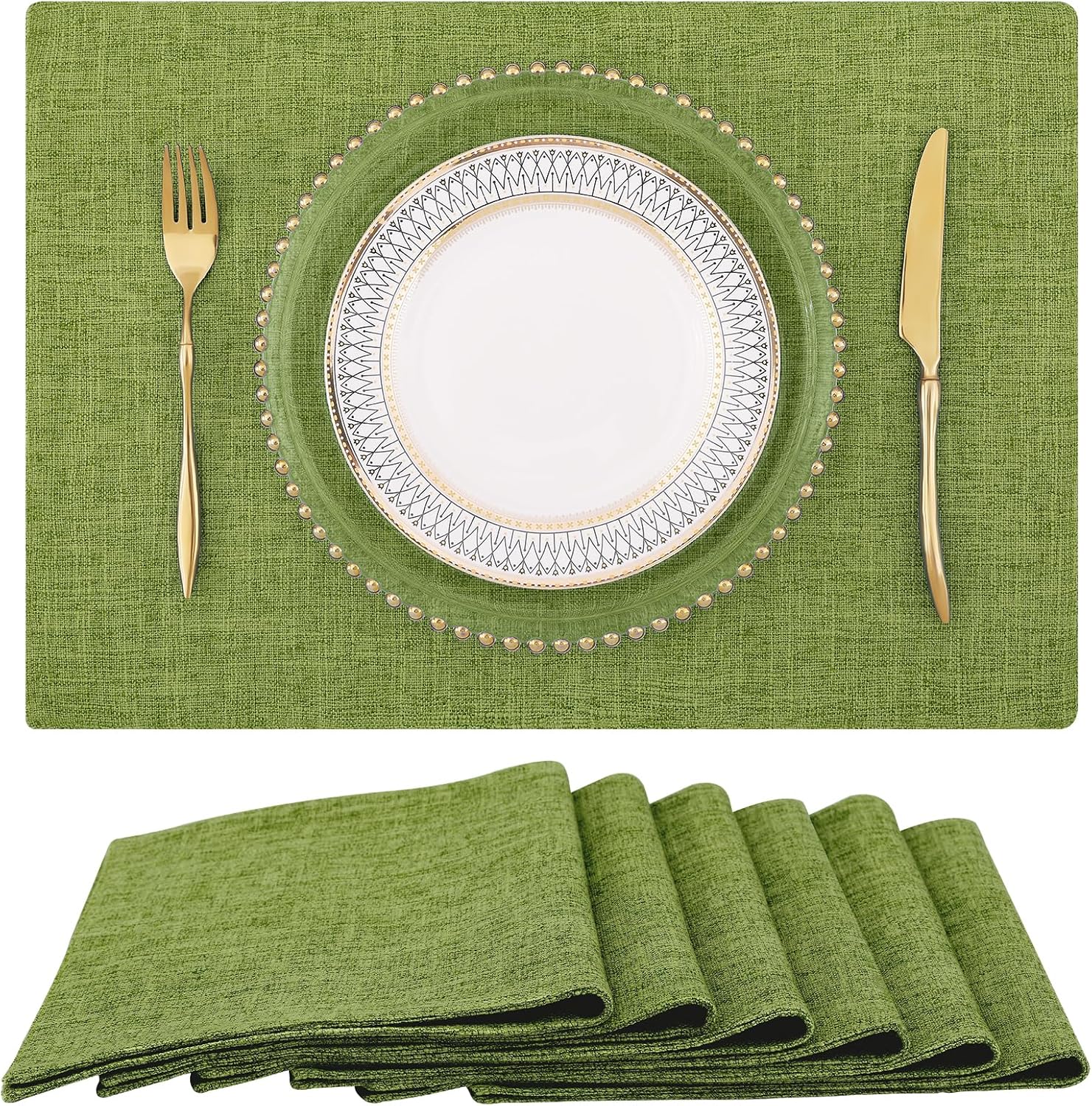 homing Cotton Linen Placemats Set of 6, Cloth Washable Farmhouse Dining Table Mats for Indoors & Outdoors, Easy to Clean, Neutral Beige, 13 x 19 Inch