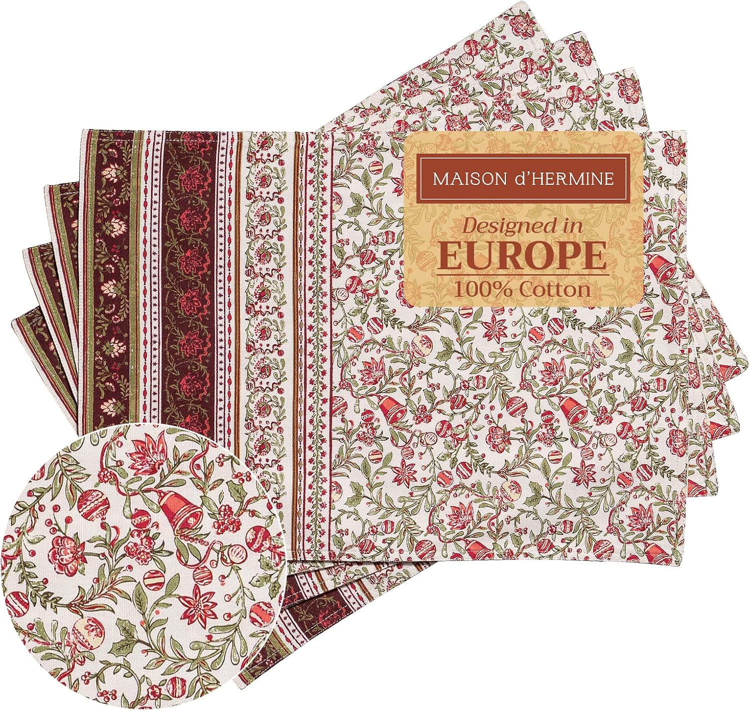 Maison d' Hermine Placemats Set of 4 100% Cotton Washable Cloth Place Mats Reusable Table Mats for Kitchen Dining Party Wedding Valentines Day Decorations Spring/Summer (Marquise, 13" x 19")