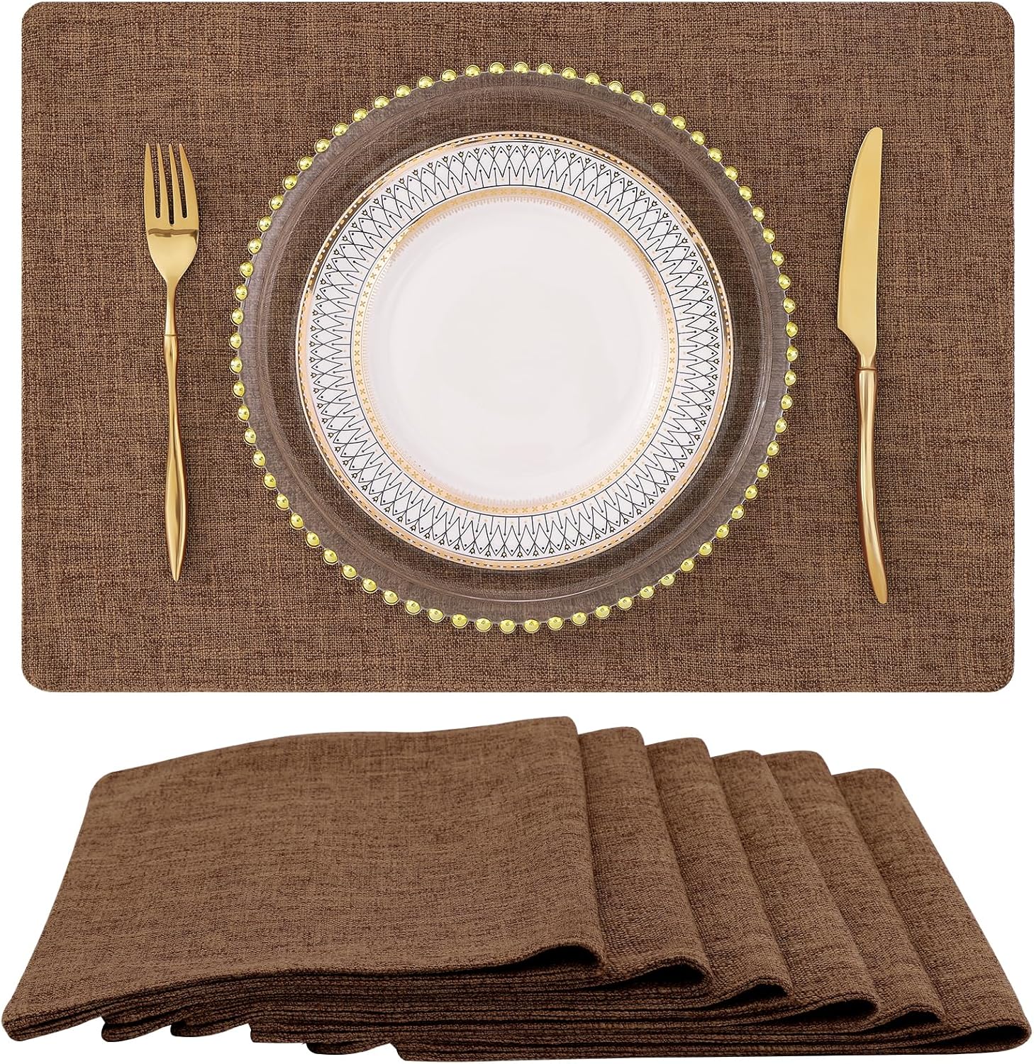 homing Cotton Linen Placemats Set of 6, Cloth Washable Farmhouse Dining Table Mats for Indoors & Outdoors, Easy to Clean, Neutral Beige, 13 x 19 Inch