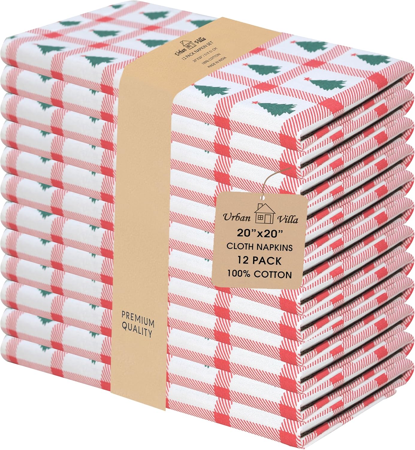 Urban Villa Cloth Napkins Cuisine Stripes 100% Cotton Absorbent Dinner Napkins Set of 12 20x20 Inches Red Multi Color Soft Durable Washable and Reusable Ideal for Everyday Use Wedding Parties Napkins