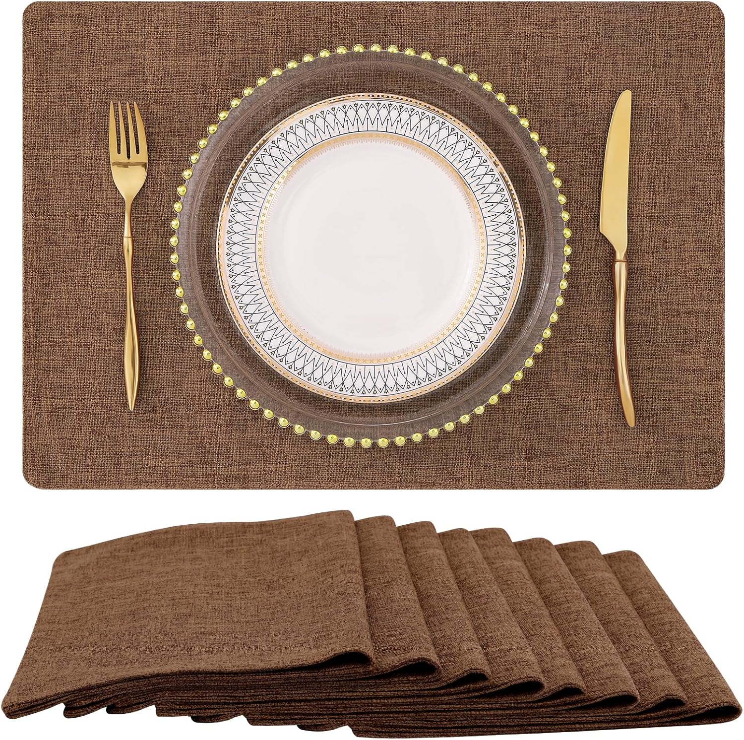 homing Cotton Linen Placemats Set of 6, Cloth Washable Farmhouse Dining Table Mats for Indoors & Outdoors, Easy to Clean, Neutral Beige, 13 x 19 Inch