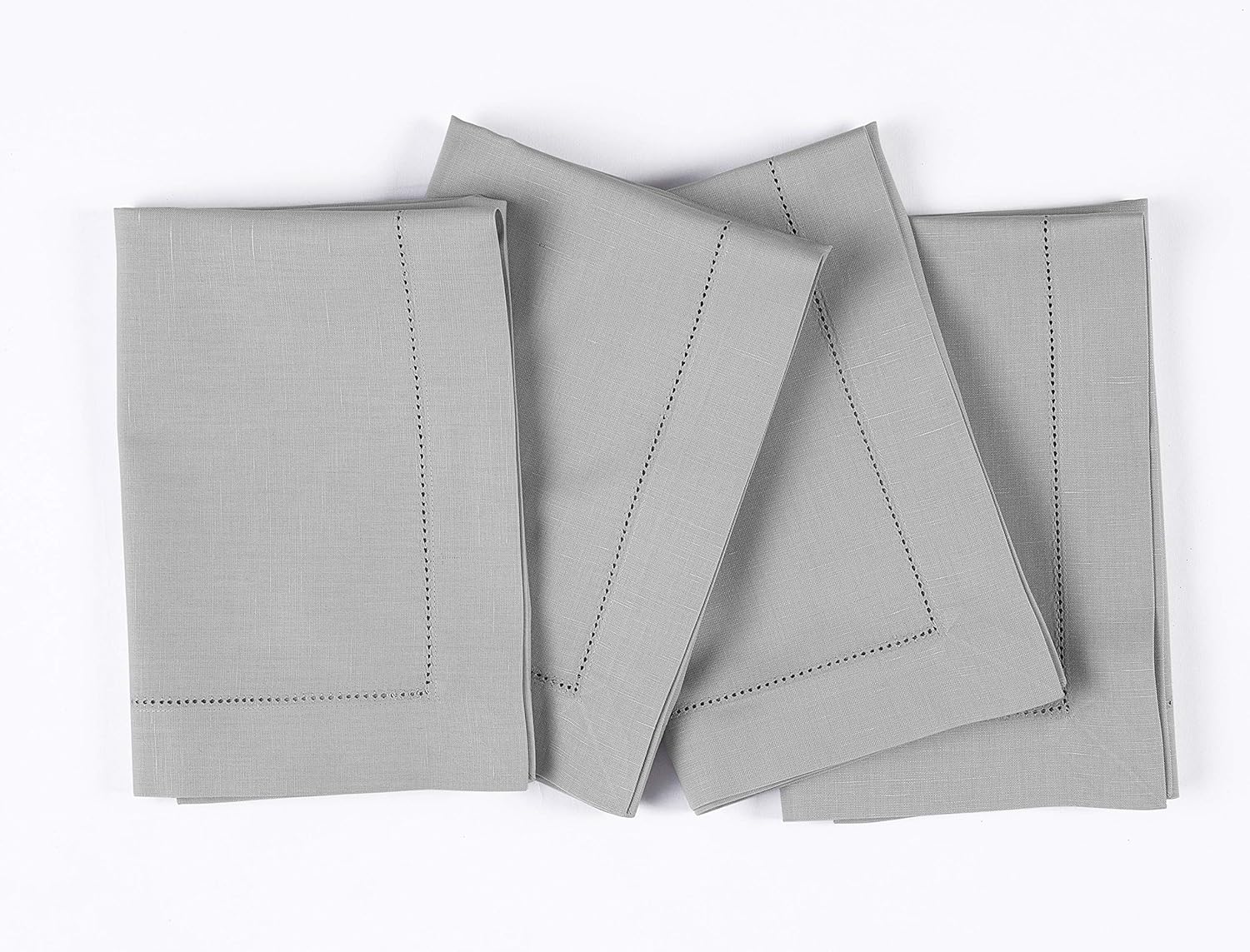 Solino Home White Napkins Set of 4 - Cotton Linen Hemstitch Dinner Napkins Cloth 20 x 20 Inch for Winter, Valentines, Spring, Easter - Handcrafted and Machine Washable