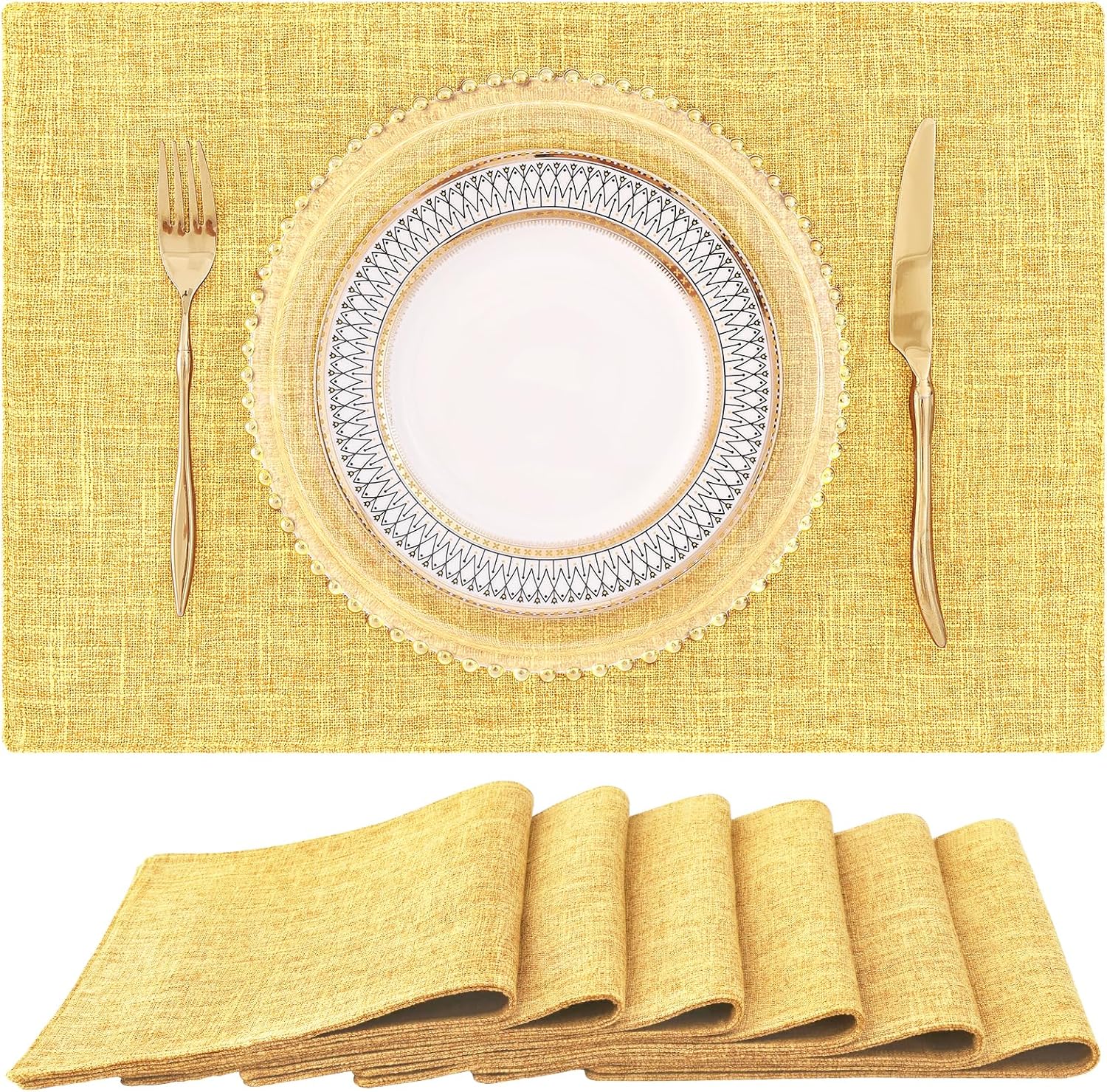 homing Cotton Linen Placemats Set of 6, Cloth Washable Farmhouse Dining Table Mats for Indoors & Outdoors, Easy to Clean, Neutral Beige, 13 x 19 Inch