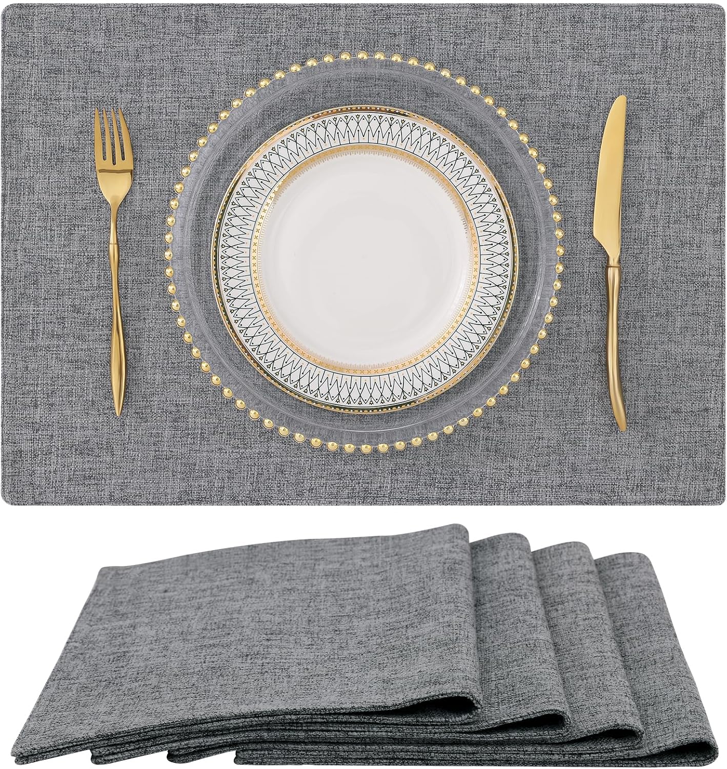 homing Cotton Linen Placemats Set of 6, Cloth Washable Farmhouse Dining Table Mats for Indoors & Outdoors, Easy to Clean, Neutral Beige, 13 x 19 Inch