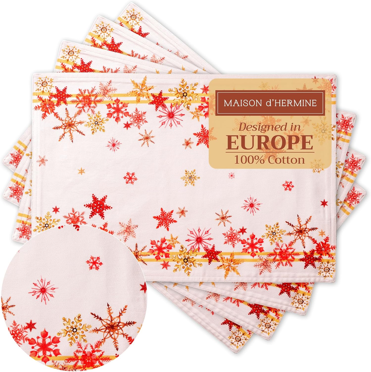 Maison d' Hermine Placemats Set of 4 100% Cotton Washable Cloth Place Mats Reusable Table Mats for Kitchen Dining Party Wedding Valentines Day Decorations Spring/Summer (Marquise, 13" x 19")