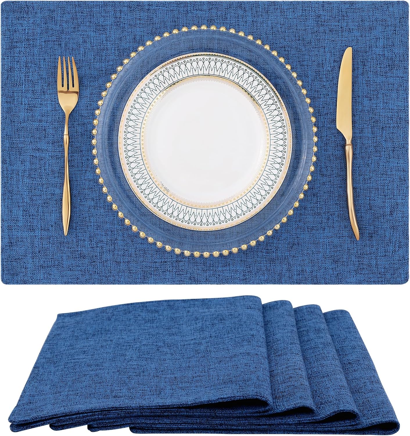 homing Cotton Linen Placemats Set of 6, Cloth Washable Farmhouse Dining Table Mats for Indoors & Outdoors, Easy to Clean, Neutral Beige, 13 x 19 Inch