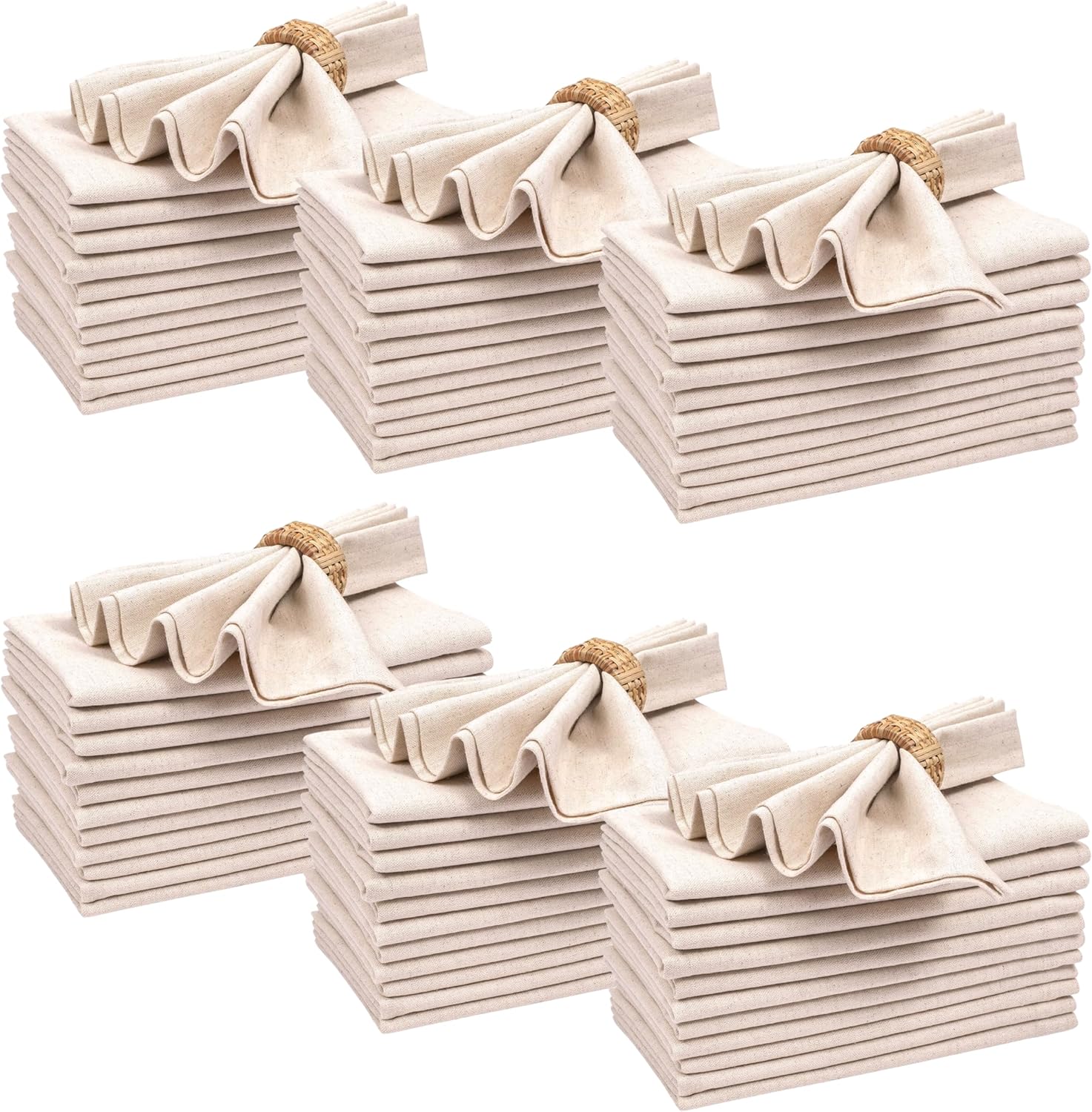 Bedding Craft Linen Flax Cotton Cloth Napkins 18x18 Set of 24 – Natural Hemstitched Corners – Machine Washable Fabric Napkins for Dinner, Weddings, Baby Showers & Everyday Table Settings