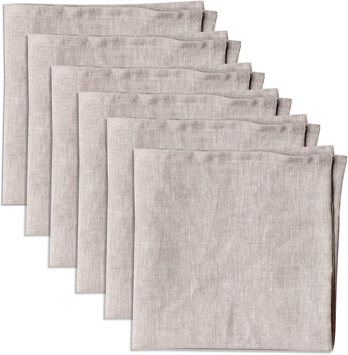 100% Pure Linen Napkins 18 x 18 Inch Natural - Set of 6 Pack Oversized Dinner Table Cloth Napkin, Washable for Home,Kitchen and Everyday Use