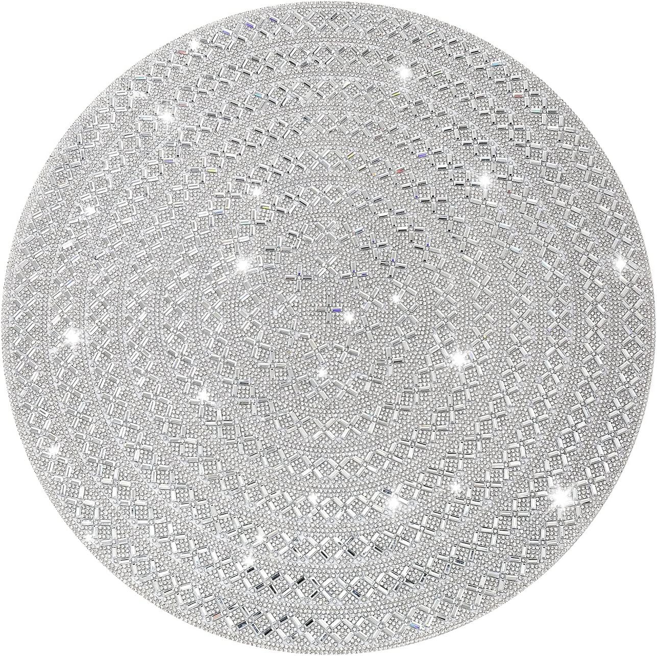 Pearl Round Placemat, 15-inch Anti-Slip Tablescapes Decorations Sparkling Bling Rhinestones Silver Placemat for Nightstand Tablecloths Centerpiece Standing T-Lights Candles Vases Mat