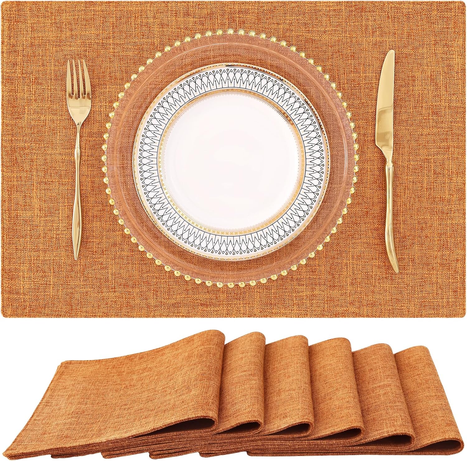 homing Cotton Linen Placemats Set of 6, Cloth Washable Farmhouse Dining Table Mats for Indoors & Outdoors, Easy to Clean, Neutral Beige, 13 x 19 Inch