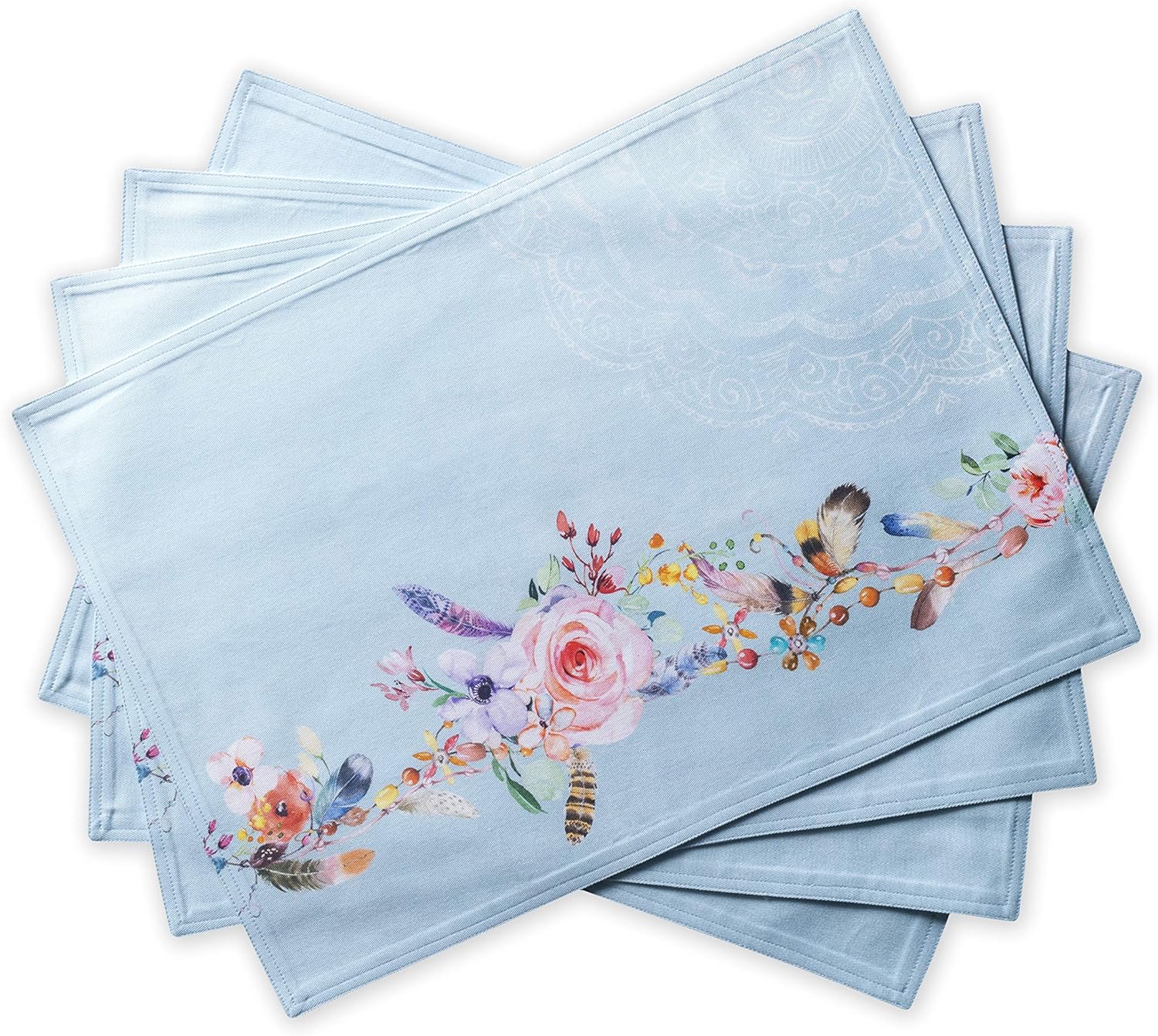 Maison d' Hermine Placemats Set of 4 100% Cotton Washable Cloth Place Mats Reusable Table Mats for Kitchen Dining Party Wedding Valentines Day Decorations Spring/Summer (Marquise, 13" x 19")