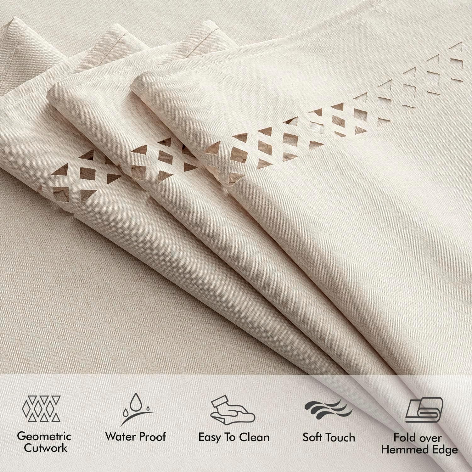 MIULEE Beige Rectangle Linen Polyester Tablecloth with Decorative Cutouts Spring Waterproof Stain Resistant & Shrink-Proof Table Cloth 60x120 inch Farmhouse Style for Dining Wedding and Outdoor