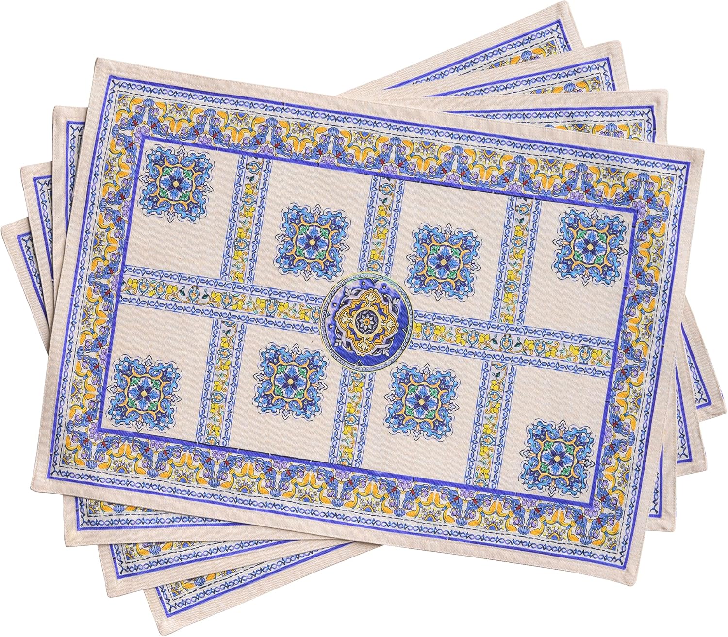 Maison d' Hermine Placemats Set of 4 100% Cotton Washable Cloth Place Mats Reusable Table Mats for Kitchen Dining Party Wedding Valentines Day Decorations Spring/Summer (Marquise, 13" x 19")