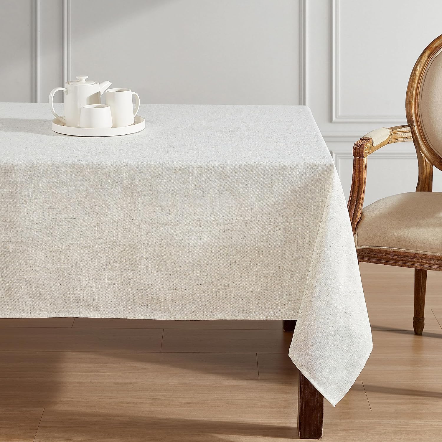Laura Ashley Dothan Luxury Linen Blend Tablecloth for Formal Dining, Holiday, Wedding or Party, 60" x 144", Taupe