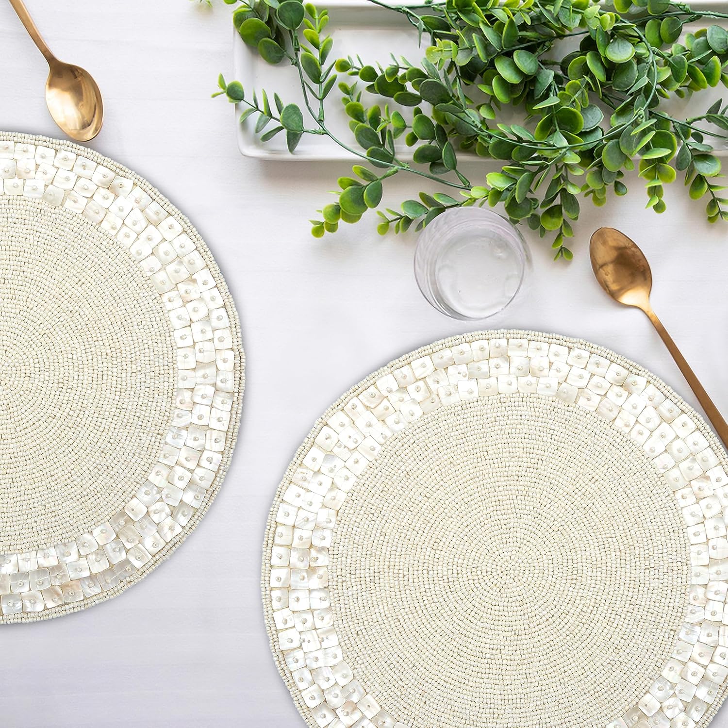 Handmade Beaded Placemat Charger, 13 Inch Round, Set of 2, Beautiful Decorative Dining Table Placemat for Your Dinner Table Décor, Easter, Wedding, Thanksgiving & Everyday Use - Green Orange Multi